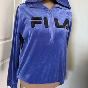 Fila Women's Half-Zip Blue Velour Hoodie